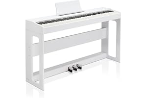 LALAHO Digital Piano 88-Key Weighted Action Electric Piano with 3-Pedal Unit, Double Bluetooth, Split/Touch/Transpose Control Functions(White)