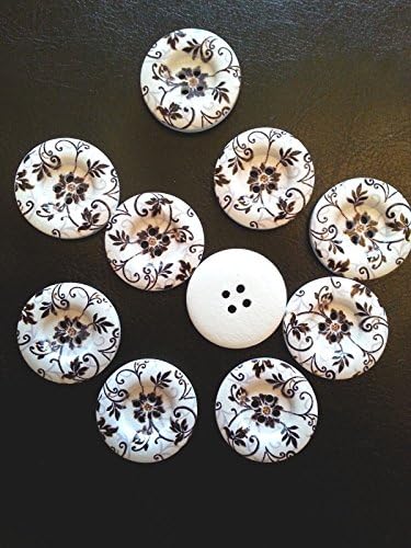 5 Large Black &amp; White Flower Buttons 30mm Wood Arts &amp; Crafts Wooden Cardigan Jacket FREE P&amp;P