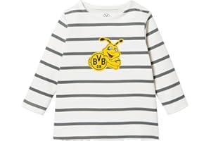 Dortmund Unisex Kinder BVB Langarm-Shirt für Kleinkinder, Grau-weiß Gestreift, Emma-Design mit BVB-Logo, Bio-Baumwolle T-Shirt (1er Pack)