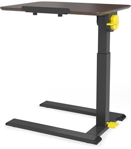 ETHU Height-Adjustable Overbed Table With Casters, 67-101cm Pneumatic Lift Mobile Desk, 20kg Load Capacity With Ultra-Thin Base & Magnetic Hook For Bed, Sofa And Home Office, Oak - View #2