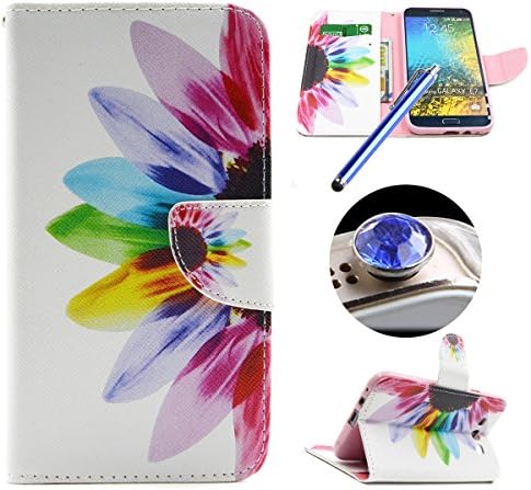 Etche Flip Case for Samsung Galaxy E7,Leather Case with Stand for Samsung Galaxy E7,Elegant Sunflower Pattern Pu Premium Leather Wallet Case with Magnetic Closure for Samsung Galaxy E7 with Blue Stylus Pen and Bling Glitter Diamond Dust Plug Colors Random-Sunflower