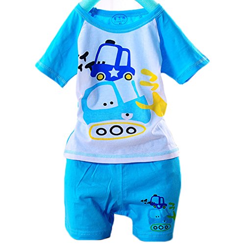 Pandaren® summer cotton shortsleeve shorts set pants sports clothing set for baby boy girl infant toddler (18-24 months, Blue)