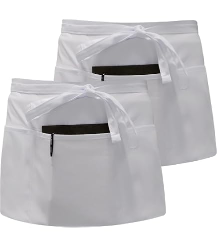 Tablier Mi-long Unisexe Résistant à L'huile - 35% Coton 65% Polyester - Avec 2 Poches Et Nœud Papillon - Pour Serveurs, Baristas, Cafés