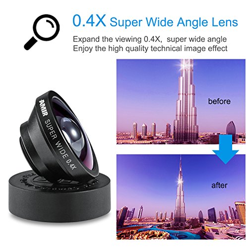 AMIR Lenti Smartphone 3 in 1 Clip-on Lenti Fisheye, 10x Obiettivo Macro, 0.4x 140Â° Lenti Grandangolo, per iPhone 7, iPhone 6s, 6s Plus, iPhone6, 6 Plus, Samsung e Altri Smartphone