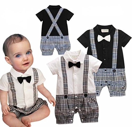 Baby Boy Wedding Christening Formal Wear Check Tuxedo Suit Romper Bodysuit Outfit Clothes (12-18 Months, White)