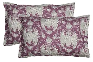 Contrast Living Cotton Floral Design Provance French Pattern Printed 2.5 cm Flange Pillow Cover (Purple) - Pack of 2 Pcs