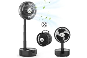 ONNILIFE 8" Ventilator Oszillierend Standventilator mit Fernbedienung 20000 mAh,LED Leuchten,Akku Batterie Ventilator Leise USB Tragbarer Tischventilator Floor Fan für Camping Reisen Schlafzimmer (Schwarz)