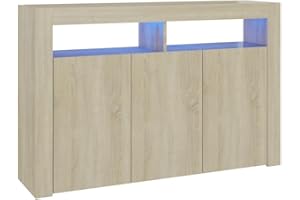 vidaXL Aparador con Luces LED Entrada Acento Pasillo Vestíbulo Recibidor Auxiliar Decoración Hogar Escritorio Mueble Color Roble Sonoma 115,5x30x75 cm