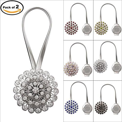 WannaBi Magnetic Curtain Tieback Tie Back Clip Europe Type Curtain Buckles Holdback, Shiny Bling Rhinestone Clear (2PCS)