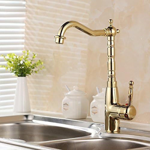 LDONGSH Copper Kitchen Gold Hot And Cold Single Hole Rotation Retro Vegetable Bowl Sink Faucet Tap
