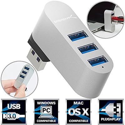 Sabrent Premium 3 Ports Aluminium Mini USB 3.0 Concentrateur Rotatif [90 ° / 180 ° Degré Rotatif] (HB-R3MC)