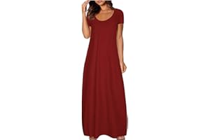 ZHSXERTWY Maxi Dresses for Women UK Short Sleeve Summer Ladies Casual Long Dress Round Neck Plain Sundress Stretchy Loose Fit Plus Size Clothing