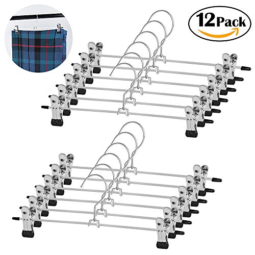 WYCTINMetal Skirt/Trouser Hangers with 2 Adjustable Clips 12 Pack - 12 Inch