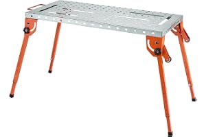 VEVOR Fällbart svetsbord 533 x 1118 mm, 226 kg lastkraft, arbetsbord med 4 stegs höjdjustering, arbetsbänk med 6 verktygsspår och 16 mm monteringshål för reparation av svetskomponenter