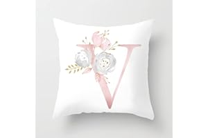 Lieson Fodere Cuscini Divano, Federe Cuscini 40x40 Fantasia 1 Pezzo Federe per Cuscini Divano Bianco Rosa Lettera Inglese V con Fiore, Poliestere