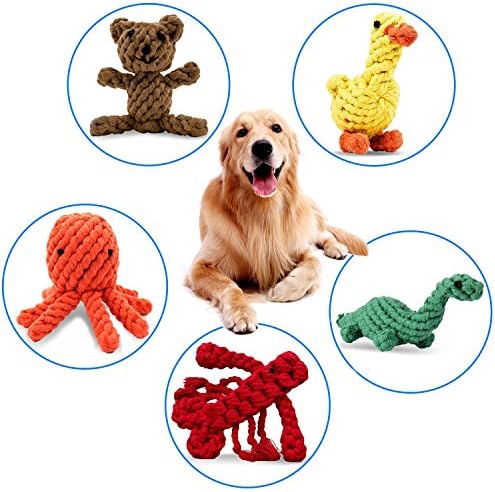PEHOST Dog Rope Toys Animal Design Cotton Dental Teething Dog Toys for Puppy Pet Play Chew And Training (Set of 5)