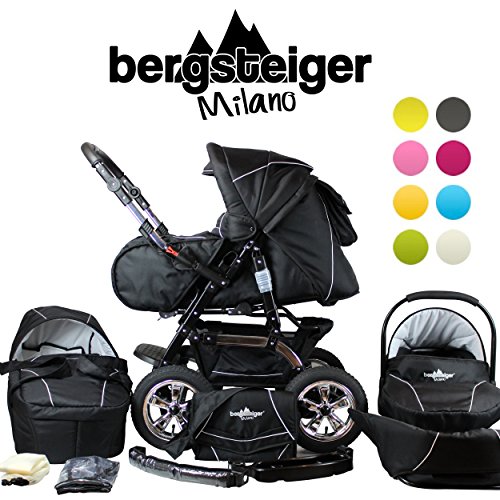 Bergsteiger Milano Combination Pram 3-in-1 System; car seat; (10-piece mega set; 8 colours)