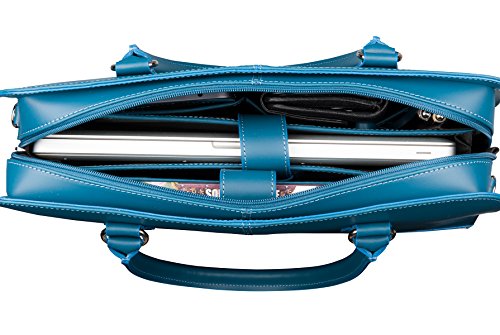 Su.B 15.6” 14” professionelle Design Damen Laptoptasche, echtes Leder – Made in Italy (Teal Blau) - 3