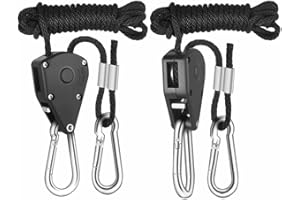 TOPHOMER Confezione da 2 ganci a cricchetto, corda regolabile a cricchetto, 1/8 pollici, robusta clip per puleggia per gancio e tenda, portata 68 kg/150 lbs