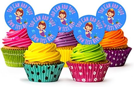 Girl Themed Mermaid V5 STAND UP Cupcake Toppers, 12 x 5cm, Personalised, PREMIUM WAFER, Edible