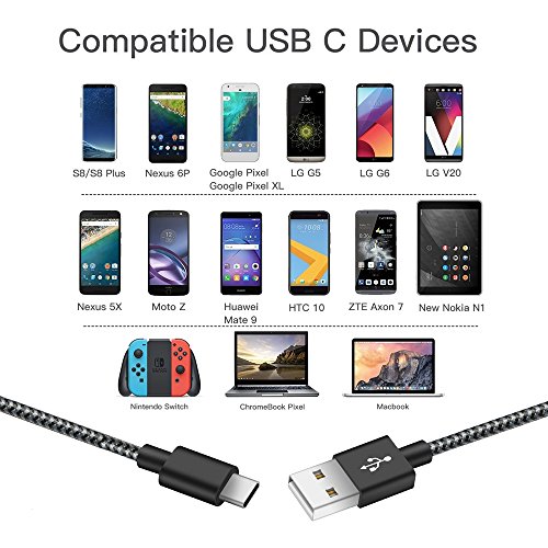 USB Type C Ladekabel, TUOYA Nylon Kabel USB C auf USB 3.0 Datenkabel für Samsung Galaxy S8 / S8 Plus, LG G5, OnePlus 3, HTC 10, Huawei P9/ P9 Plus (2 pack-3m) - 5