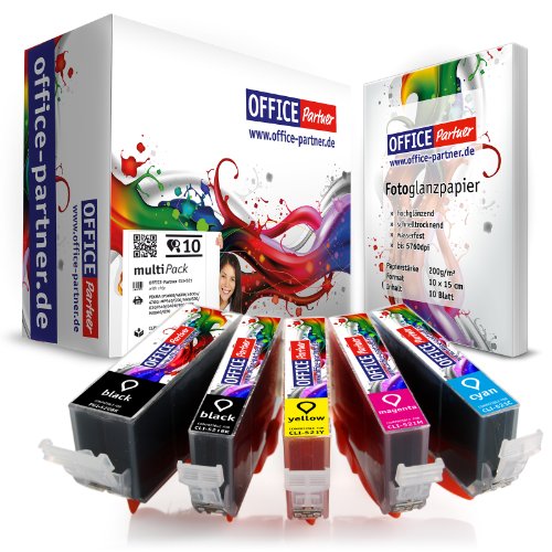 10er multiPack kompatible Druckerpatronen zu CANON PGI-520 / CLI-521 mit Chip + 10 Blatt OFFICE-Partner Fotopapier 10x15cm - passend für CANON Pixma IP3600 / IP4600 / IP4600 X / IP4700 MP540 / MP550 / MP560 / MP620 / MP630 / MP640 / MP640 R / MP980 / MP990 MX860 / MX870