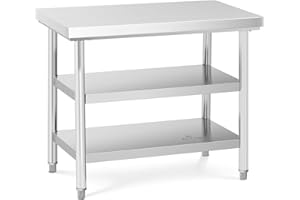 ‎ROYAL CATERING Royal Catering Edelstahltisch 100 x 60 cm bis zu 500 kg Traglast 3 Ebenen Arbeitstisch Edelstahl Gastro Tisch