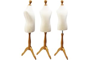 DISPLAY GURU Child Kid Age 6/8 Tailors Dummy White Dressmakers Fashion Students Mannequin Display Bust With A Light Wood Tripod Base