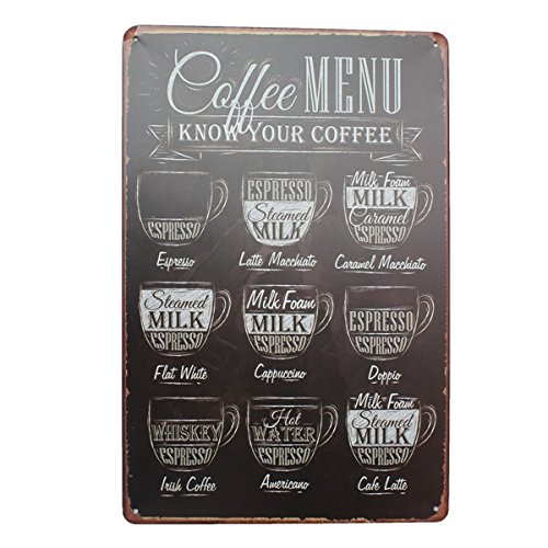 Bluelover Decoración de la pared de café Tin cartel Vintage Metal pl