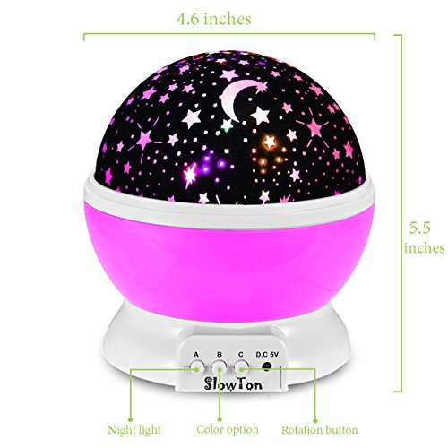 Sternenhimmel Projektor, SlowTon Projektor Lampe 360 Grad Romantische Stimmung Stern-Nachtlicht-Lampen-Raum Rotierende Nachttischlampe 4 LED Wulst für Baby-Kinderzimmer Schlafzimmer Kinderzimmer Kinder Zimmer, Hochzeit, Geburtstag, Parteien mit USB Kabel, Rosa - 4