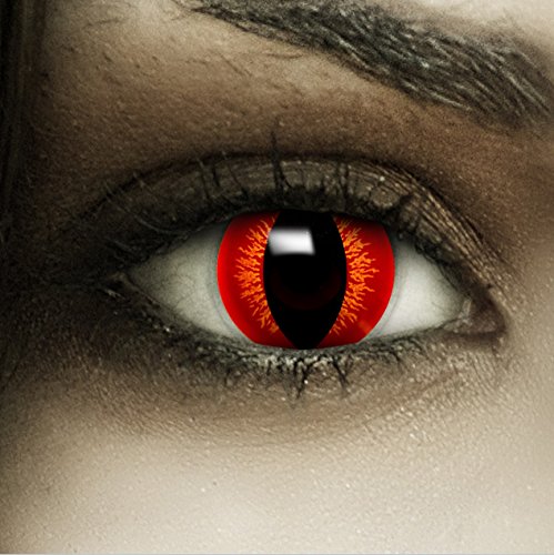 Lentillas de color"Cometa" + cápsulas de sangre artificial + recipiente de FXContacs en blanco, blandas, sin dioptrías pack de 2 unidades - cómodas y perfectas para Halloween, Carnaval, sin corregir