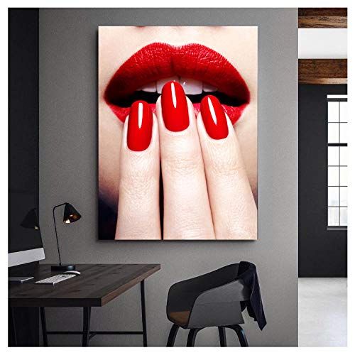 Wwjwf 1 Piezas Lienzos Arte Impresiones Carteles Retrato Labios Rojos Cuadros Arte De La Pared Pintura Decoración Del Hogar Para Sala De Estar 50X75 Cm Sin Marco