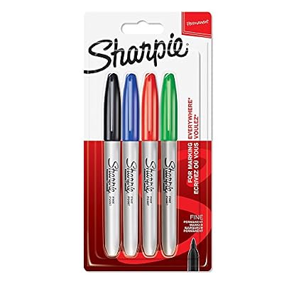 Sharpie marqueurs permanents, pointe fine, assortiment de couleurs standards, Lot de 4