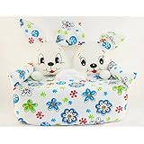 Taschentuchsofa Hasenpaar auf blauen Blumen - Handgefertigt