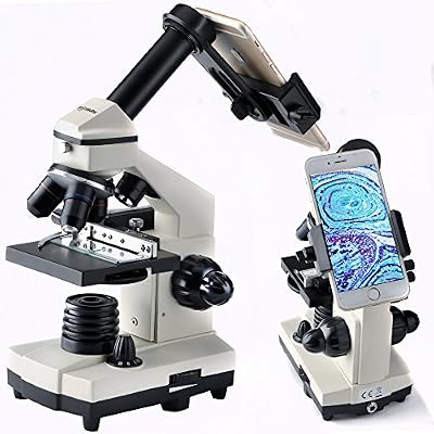 Solomark Microscope Monoculaire avec Grossissement 20x à 1280x - Coaxial Grossier et Fin Focus Contrôle, éclairage LED, Adaptateur Digiscopie et d'autres Accessoires