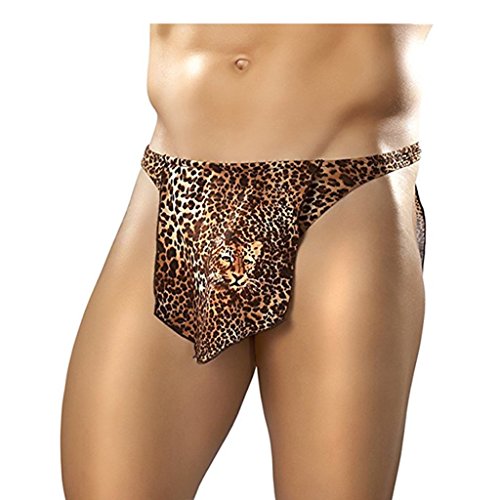 TiaoBug Men's Leopard Print Bulge Pouch Loincloth Animal G-String Thong Briefs Underwear