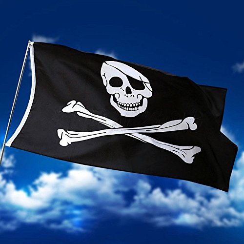 HIKSÂ® Jolly Roger Skull and Crossbones 5ft x 3ft Pirate Flag ideal for Climbing Frames, Garden Dens, Forts and Ships