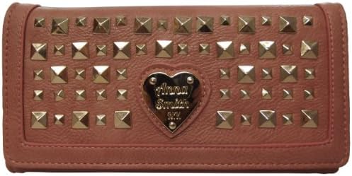 Anna Smith (By LYDC) Designer Pyramid Stud Kingsbury Clutch / Tri Fold Purse / Wallet (Pink)