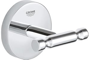 GROHE Start Cosmopolitan, Bademantelhaken ohne Bohren (Handtuchhalter mit verdeckter Befestigung, zum Kleben oder Bohren, mit Schrauben und Dübel, ohne Kleber), chrom, 41168000