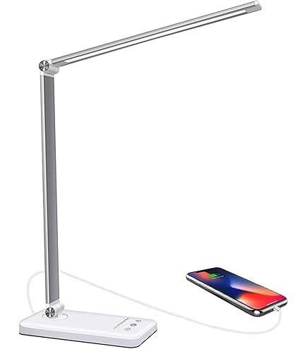 EMOS Lampada da tavolo a LED KYLE 5,5 W, luminosità 300 lm, ricarica cellulare con USB o wireless, timer, dimmerabile, colore della luce regolabile (3000-4500 K), alto CRI (>90), cavo di ricarica