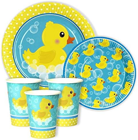 LOVELY BUBBLY/ rubber duck party DINNER &amp; DESSERT Paper PLATES and CUPS for 24 GUESTS