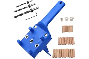 FRUNIMALL Woodworking Doweling Jig Kit, 41Pcs 6/8/10mm Handheld Dowel Drilling Guide, Drill Guide Metal Sleeve Wood Doweling Hole Saw Tools with Wood Dowel Pins Drill Bit Woodworking Joiner