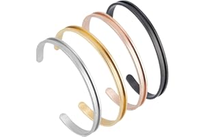 UNICRAFTALE 4 pièces 4 couleurs en Forme de C Bracelets de Manchette Vierges Ensembles de Bracelets de Manchette Rainurés Acier Inoxydable Bracelet Vierge Ouvert Bracelet D'Attache de Cheveux