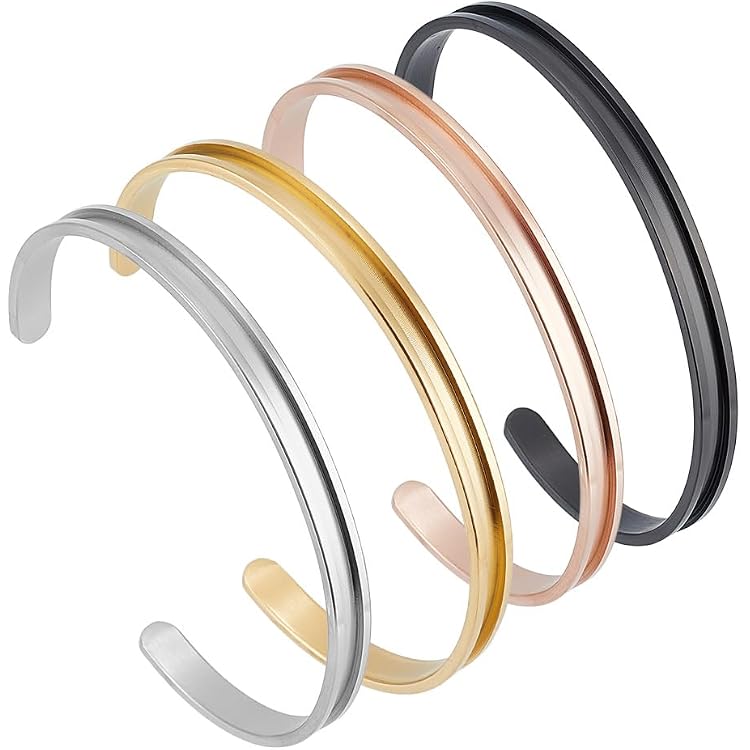 SUNNYCLUE C-Form Armreif Rohlinge Aus Edelstahl – 2 Stück Für DIY Schmuck, Ovale Rillen