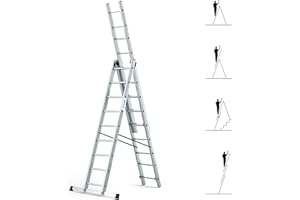 HOSTRÖM Scala a sfilo a 3 rampe StablePro, gradini 3x9 in alluminio, allungabile, 6 posizioni, altezza massima di lavoro 6,10 m, 5 anni di garanzia, Hostrom