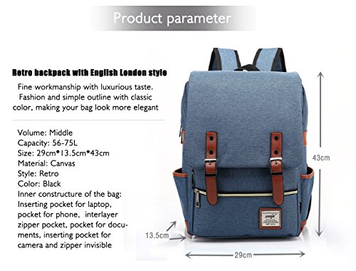 EssVita Vintage Rucksack Herren Damen Unisex School Student Oxford Laptop Rucksack Retro Rucks  cke Schulrucksack Hellblau
