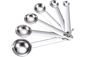KGDUYC 6 Piezas Cuchara medidora Gramos - Plata Espejo Redondo de Acero Inoxidable Pulido 1/8 TSP, 1/4 TSP, 1/2 TSP, 1 TSP, 1/2 TBLS y 1 TBLS Cucharas de Medida para Hornear