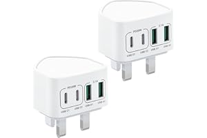 SAQYKAN 2-Pack 40W USB C Fast Charger, 4-Port Multi Charger UK Charging Plug Dual Type C PD Power Adapter + Micro USB Plug for iPhone 16 15 14 13 12 11 Pro Max XR XS, iPad, Samsung