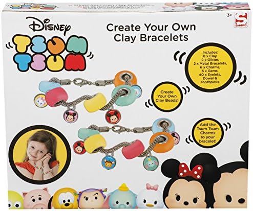 TSUM TSUM | Create Your Own Clay Bracelets | 8 x Clay 2 x Glitter 2 x Metal Bracelets 6 x Charms 6 x Gems 40 x Eyelets