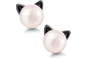 Jiamiaoi kolczyki w kształcie kota, kolczyki sztyfty, perła słodkowodna, 7,5 mm, pudełko na biżuterię, prezent walentynkowy dla kobiet i dziewczynek, srebro próby 925,
